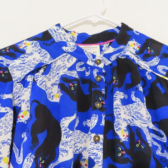 Anthropologie Emily Isabella Blue Panther Print Top XS - Picture 5 of 9